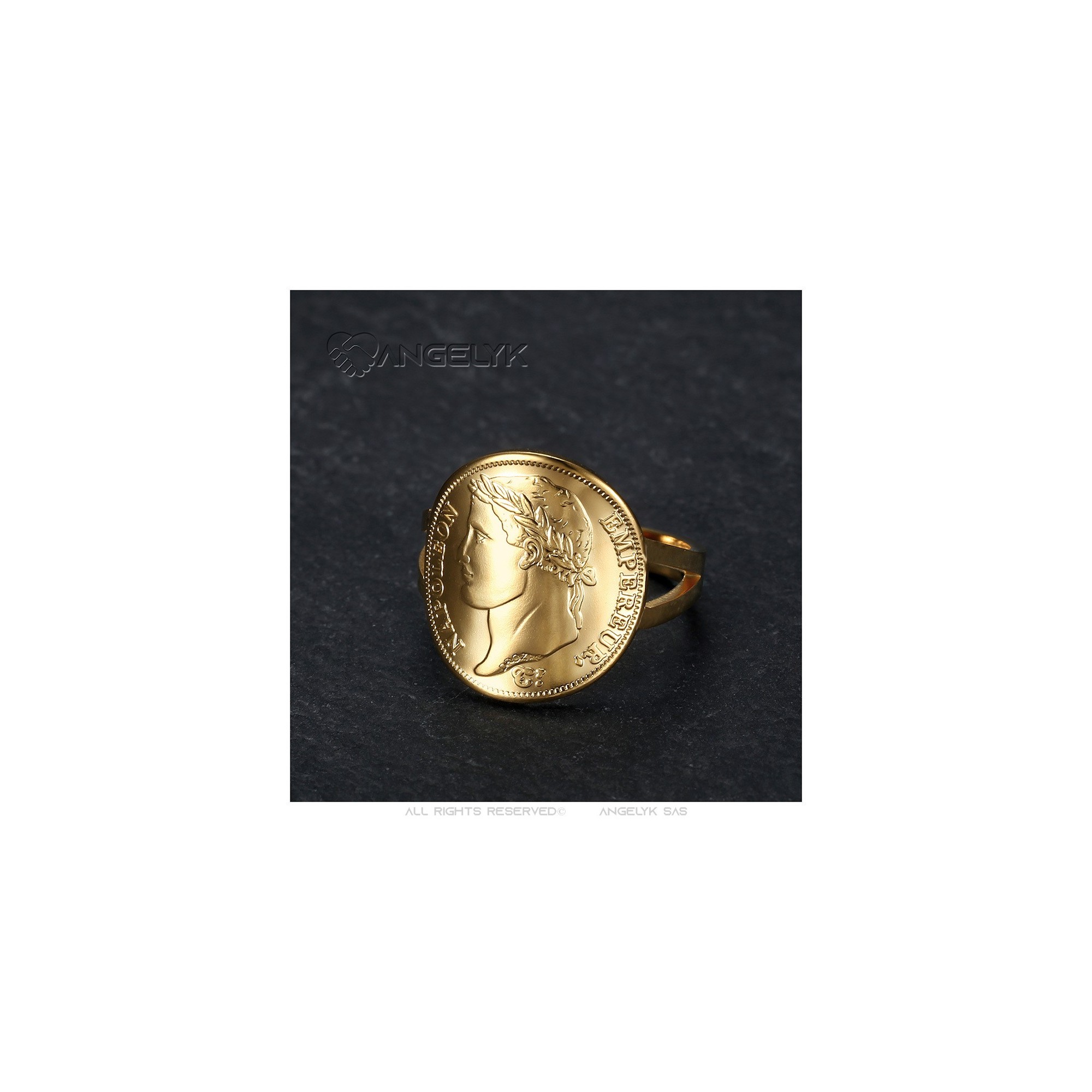 BOBIJOO Jewelry - Bague Chevalière Napoléon Serti 6 Griffes Plaqué