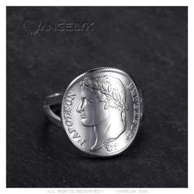 Anillo moneda Replica 20 Fr Napoleon 1er Acero Inoxidable Plata IM#27521