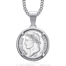 Ciondolo Napoléon 1er Pièce 20 francs Argent Réplique Acier inoxydable27646