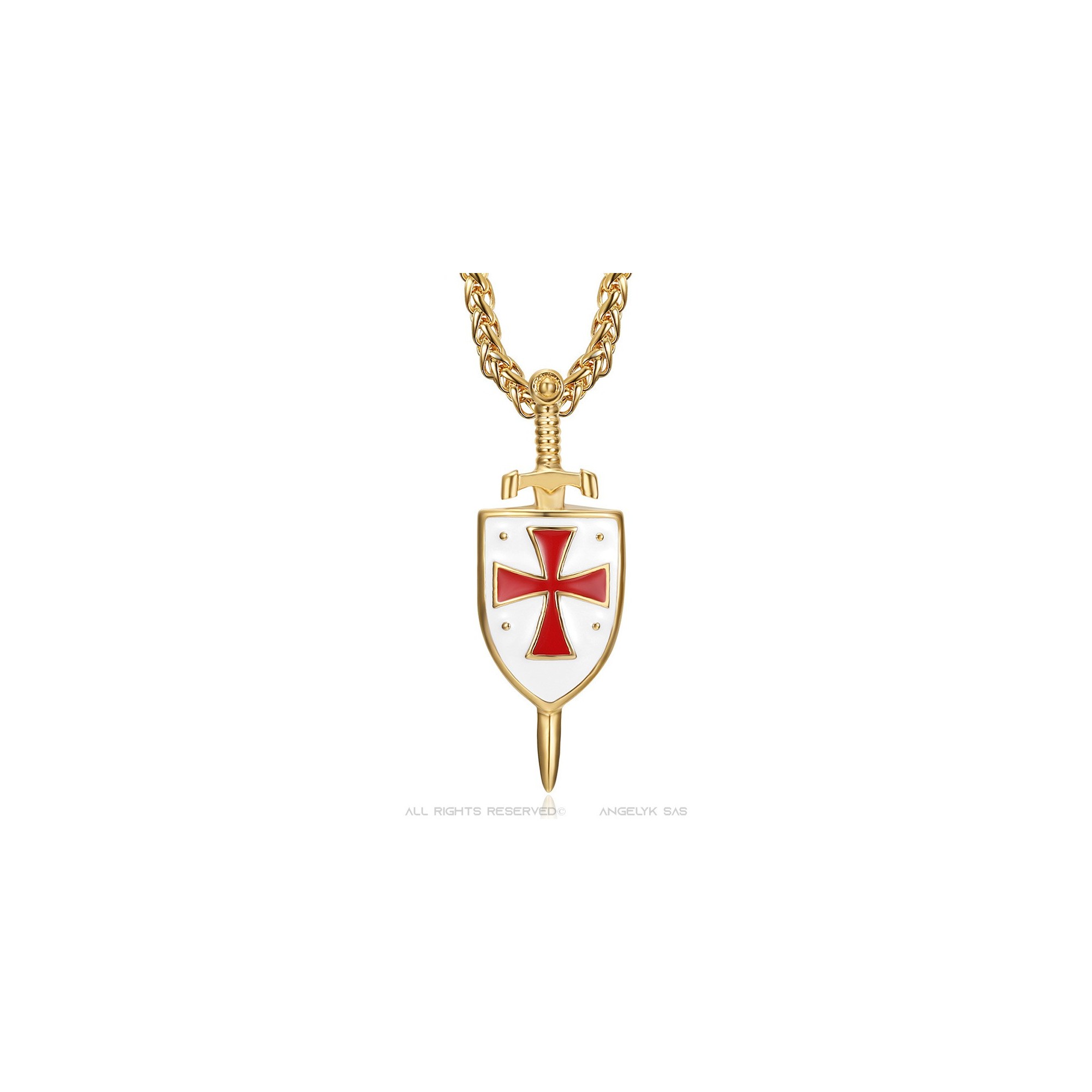 Templar sword and shield pendant Gold-plated stainless steel