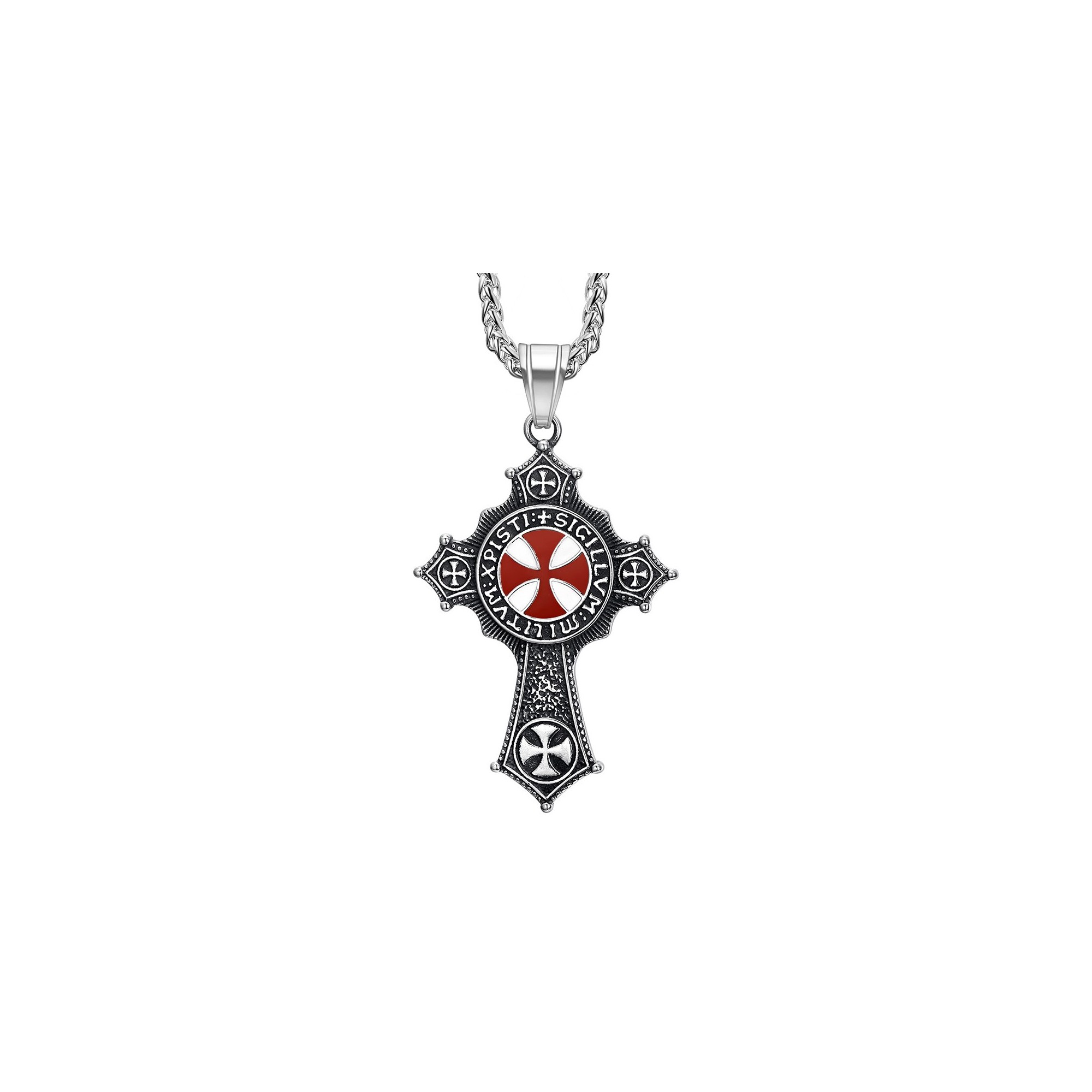 Templar pendant Red Cross XPisti Sigillum Militum Necklace