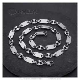 Collier grain de café et maille plate alternée Acier inoxydable argent28126