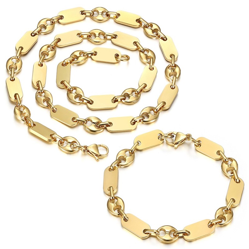 Ensemble grain de café Collier Bracelet Baptiste Acier inoxydable Or28623 Ensemble grain de café Collier Bracelet Baptiste Acier inoxydable Or28623
