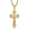 Colgante de cruz de filigrana dorada. Acero inoxidable bañado en oro 28702