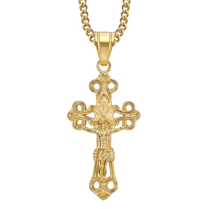 Gold Filigree Cross Pendant Gold-plated Stainless Steel 28719
