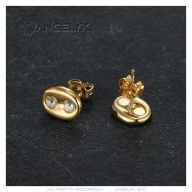 Boucles d'oreilles Grain de Café Zirconiums 9mm Acier Inoxydable Or28740