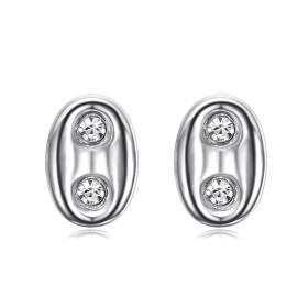 Orecchini a forma di chicco di caffè con zirconi, 9 mm, acciaio inossidabile, argento 28748