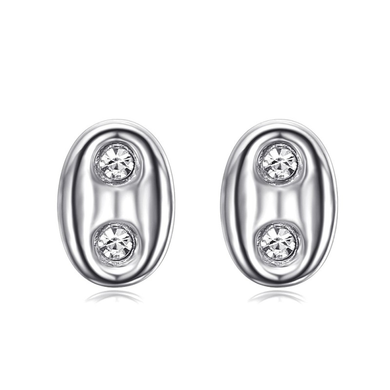 Coffee Bean Earrings Zirconiums 9mm Stainless Steel Silver28748