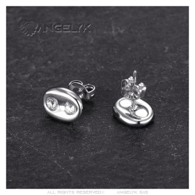Boucles d'oreilles Grain de Café Zirconiums 9mm Acier Inoxydable Argent28750