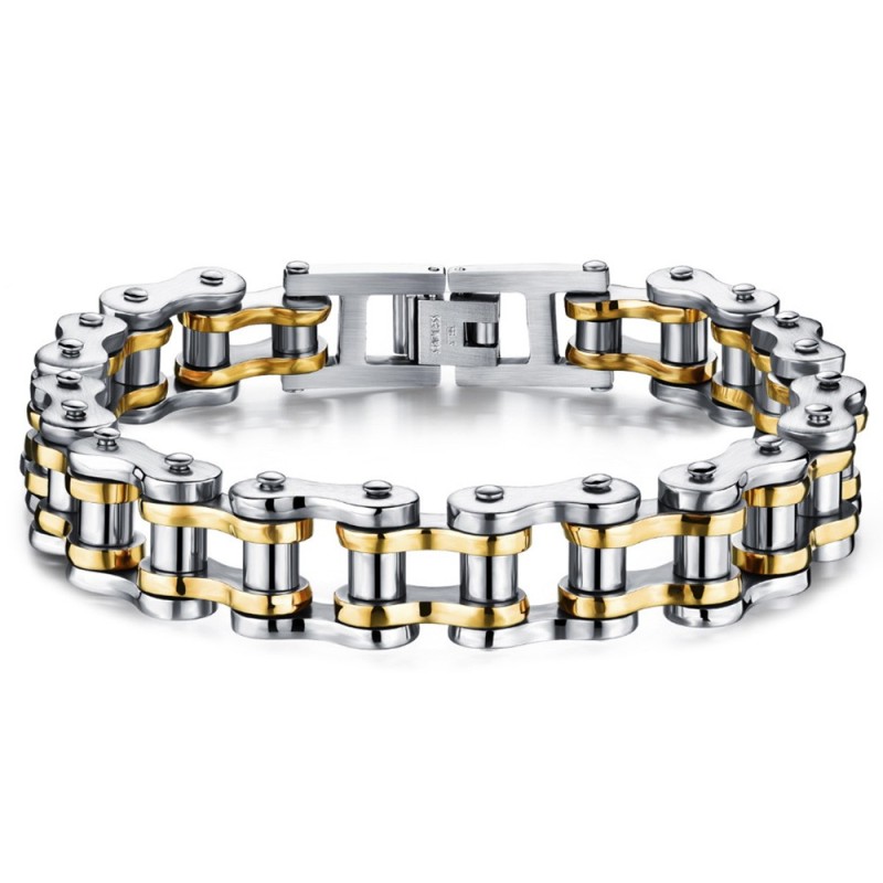 Pulsera de cadena de motocicleta de acero, plata y oro (28990) Pulsera de cadena de motocicleta de acero, plata y oro (28990)