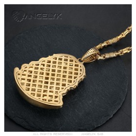 copy of Löwenkrallen-Anhänger Rubin Diamant Kaffeebohnen-Kette Stahl Gold29072