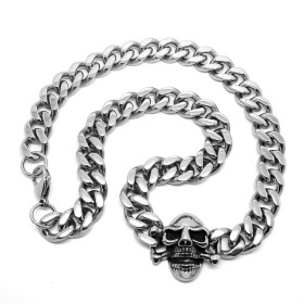 Curb Chain Necklace Biker Skull Steel29088