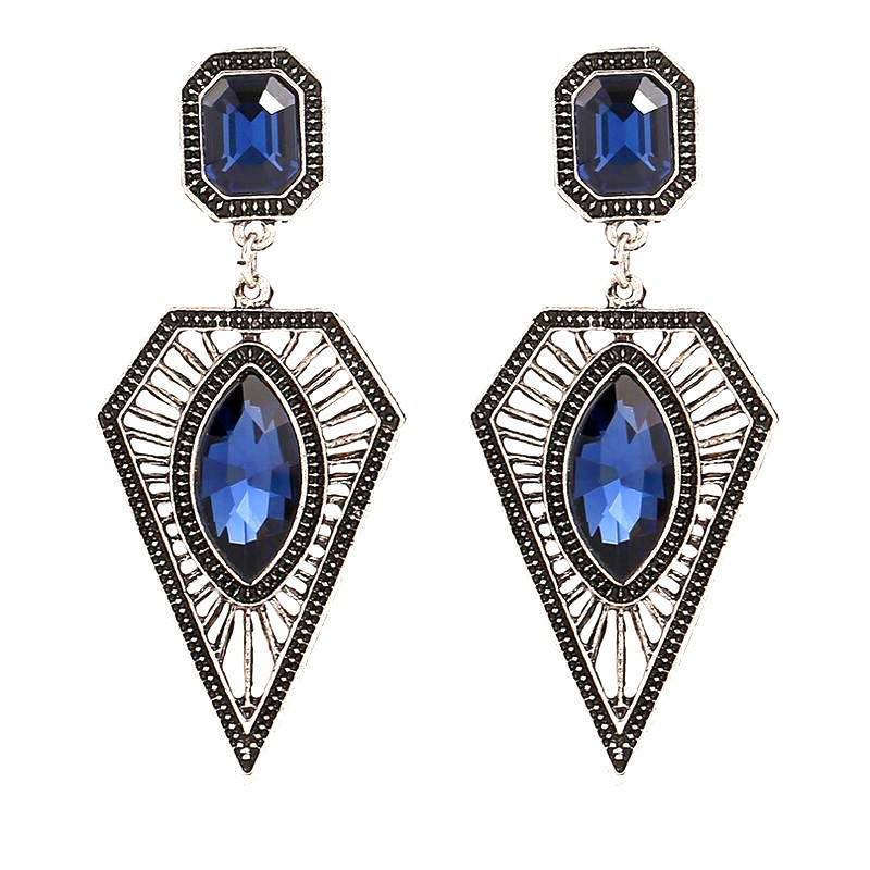 Boucles d'Oreilles Pendantes Losange Bleu bobijoo