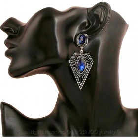 Boucles d'Oreilles Pendantes Losange Bleu bobijoo