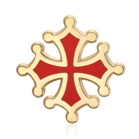 Alfiler cruz occitana de Languedoc Oro y esmalte rojo29357
