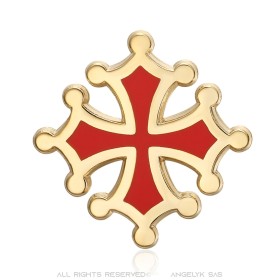 Pin's croix occitane du Languedoc Or et émail rouge29358