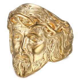 Bague Jesus visage du Christ et couronne en 3D29369