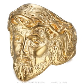 Bague Jesus visage du Christ et couronne en 3D29370