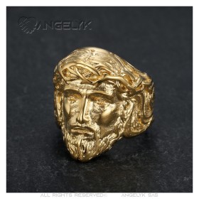 Bague Jesus visage du Christ et couronne en 3D29371