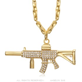 Pendentif Kalachnikov AK47 or acier inoxydable 59 mm29477