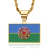 Pendentif gitan drapeau rom acier inoxydable or29489