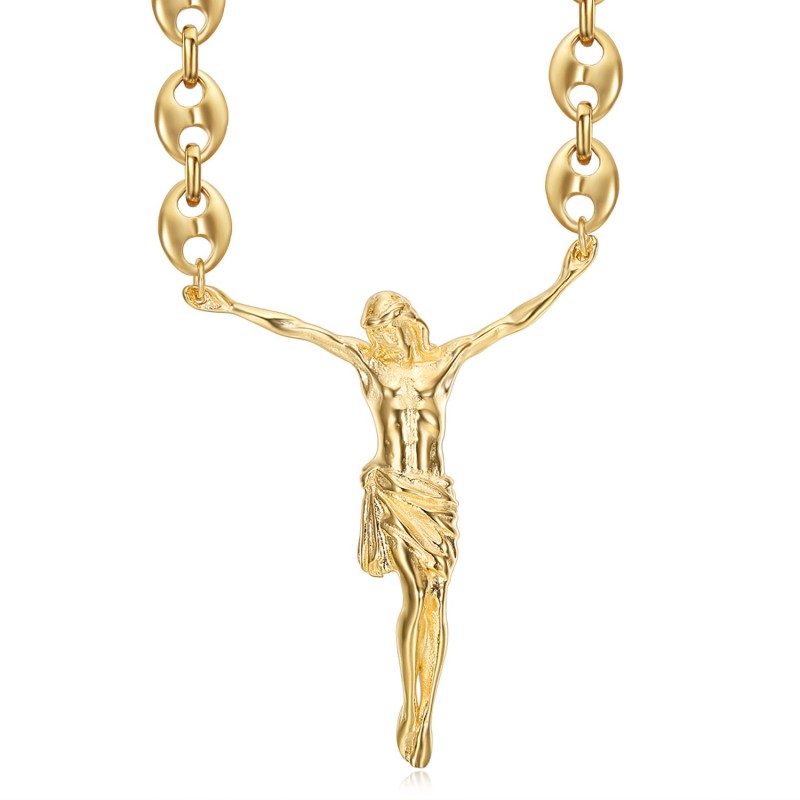 Jesus Dali style pendant in gold-plated 316L stainless steel with chain29552