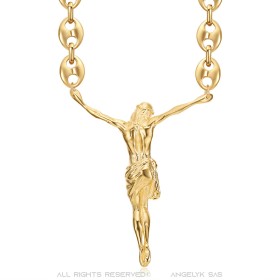 Jezus Dali-stijl hanger in verguld 316L roestvrij staal met ketting29553