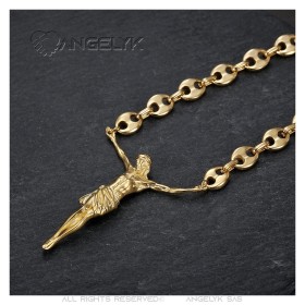 Jezus Dali-stijl hanger in verguld 316L roestvrij staal met ketting29554