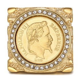 Großer Ring Napoleon III 20 Francs Stahl Gold Zirkonia 29 mm29565