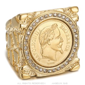 Anillo grande Napoleón III 20 Francos Acero Oro Circonio 29 mm29566