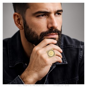 Grande anello Napoleone III 20 franchi acciaio oro zirconio 29 mm29569