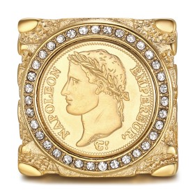 Grosse bague Napoléon Ier 20 Francs Acier Or Zirconiums 29 mm29586