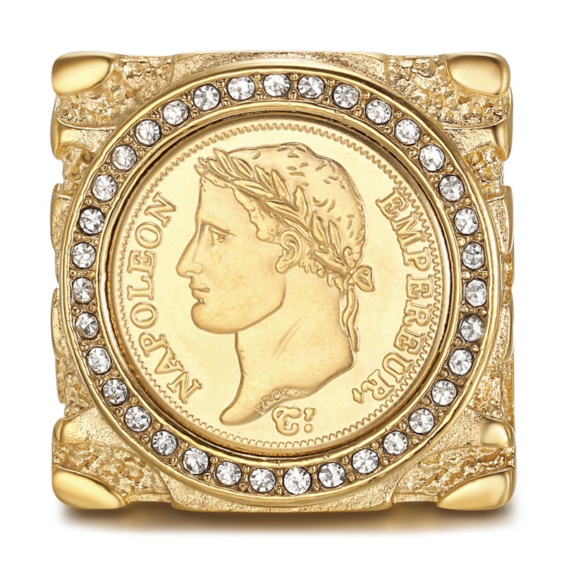 Grosse bague Napoléon Ier 20 Francs Acier Or Zirconiums 29 mm29586
