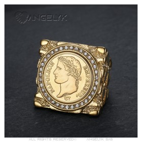Grosse bague Napoléon Ier 20 Francs Acier Or Zirconiums 29 mm29588