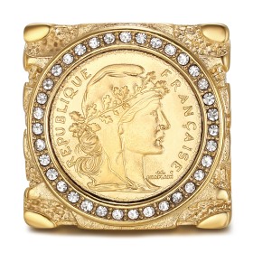 Grosse bague Marianne 20 Francs Acier Or Zirconiums 29 mm29593