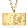 Anhänger Banknote 500 Euro Edelstahl Gold Kette Kaffee 60cm29620