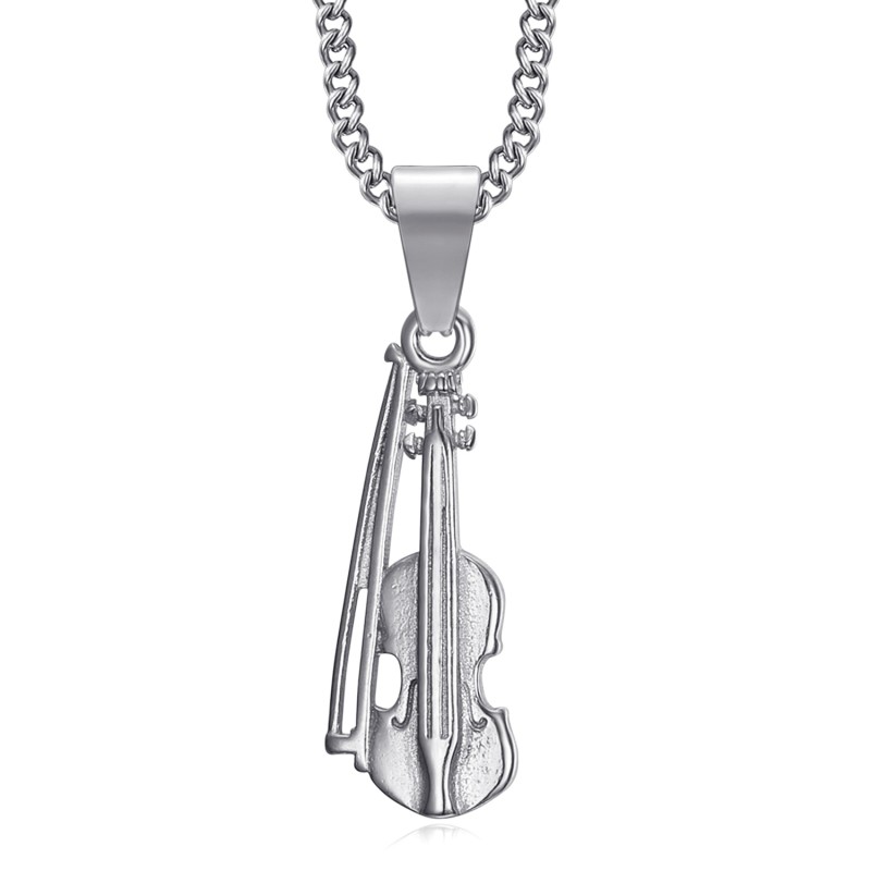 violin pendant silver plated stainless steel
