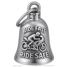 Timbre de moto plateado Ride Fast Ride Safe - MocyBell29455