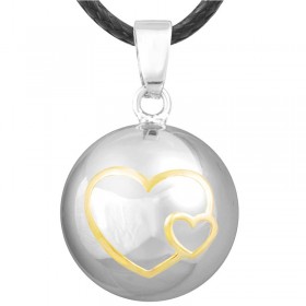 Collier Pendentif Bola Musical Grossesse Double Coeur Or Plaqué Argent Or bobijoo