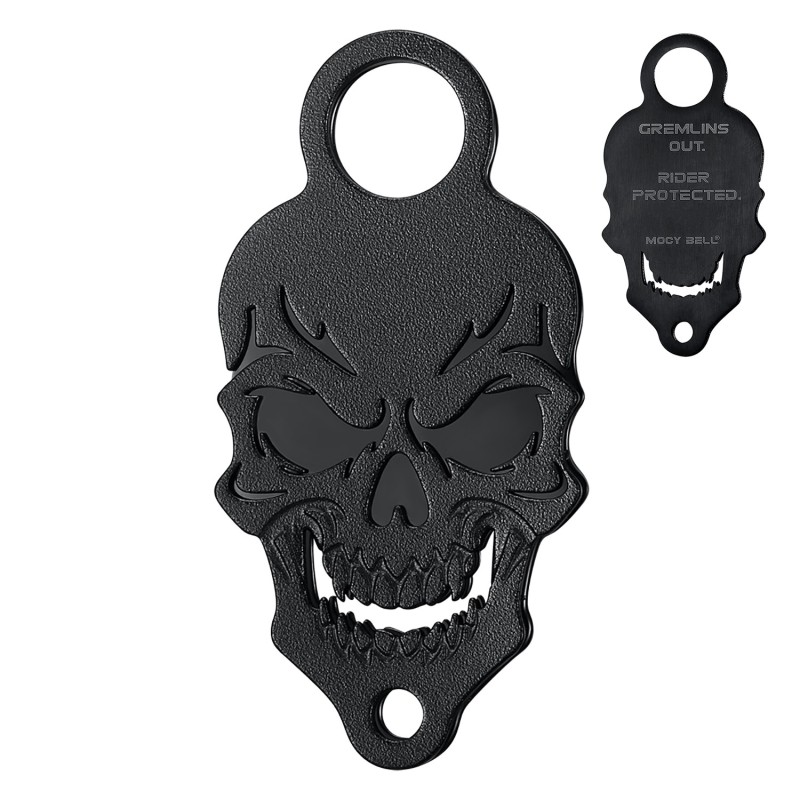 Support clochette moto Skull noir mat en acier inoxydable 316L