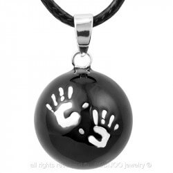 GR0004 BOBIJOO Jewelry Halskette Anhänger Bola Musical Schwangerschaft Händen, baby, Silber, Email Schwarz