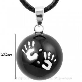 Collier Pendentif Bola Musical Grossesse Mains bébé Plaqué Argent Email Noir bobijoo