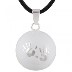 Collier Pendentif Bola Musical Grossesse Mains bébé Argent Email Blanc bobijoo