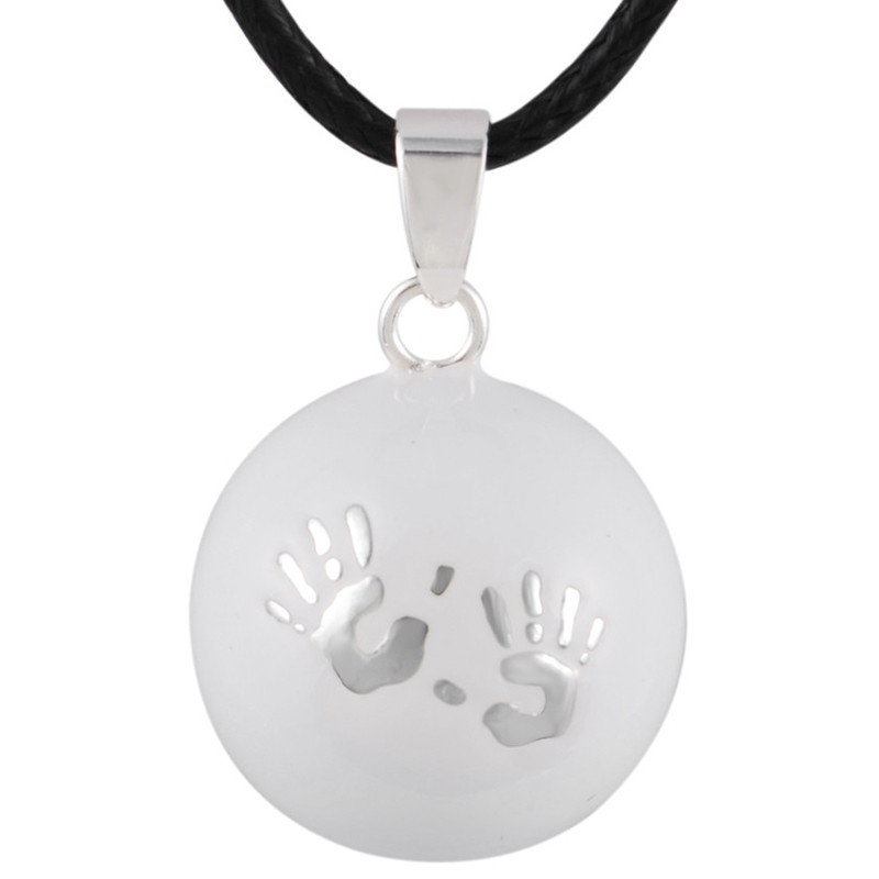 Collier Pendentif Bola Musical Grossesse Mains bébé Argent Email Blanc bobijoo