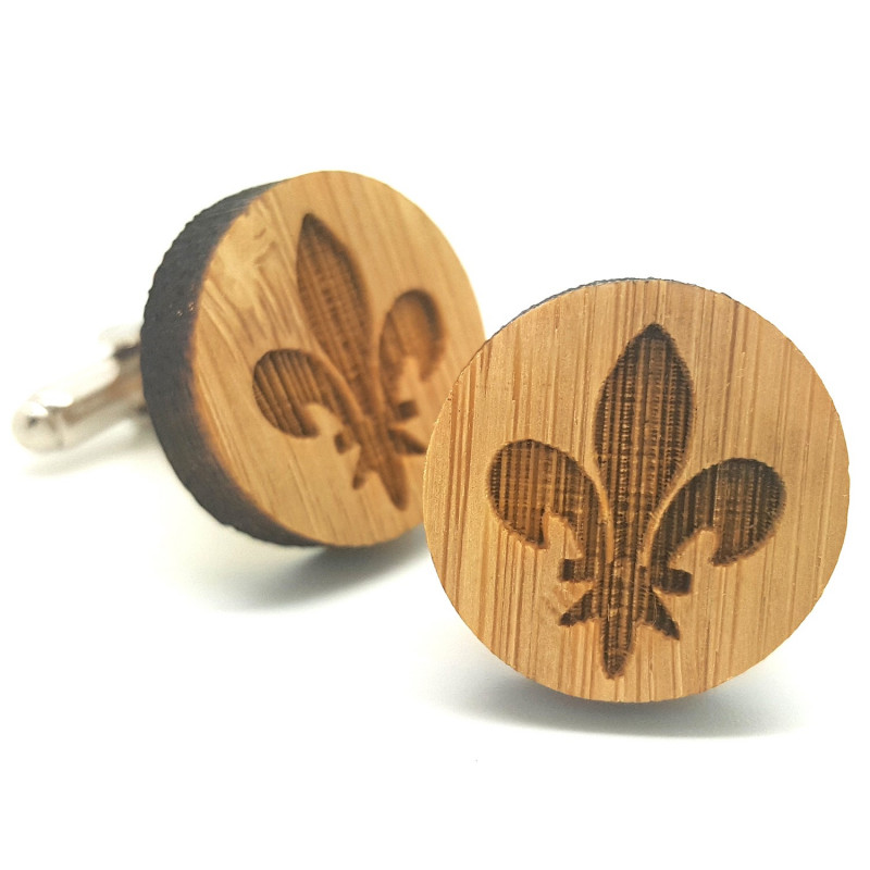 BM0014 BOBIJOO Jewelry Cufflinks Wood Fleur-de-Lys