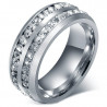 AL0040 BOBIJOO Jewelry Alliance Ring Double Rhinestone Silver Stainless Steel