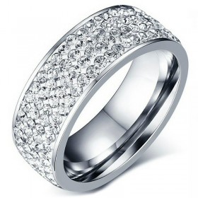 AL0041 BOBIJOO Jewelry Alliance-Ring, Triple-Line Strass Edelstahl Silbrig