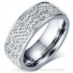 AL0041 BOBIJOO Jewelry Alleanza Anello Triplice Fila Di Strass In Acciaio Inox Argento