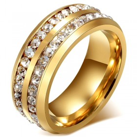 AL0044 BOBIJOO Jewelry Alliance Ring, Gold Double Rhinestone Stainless Steel