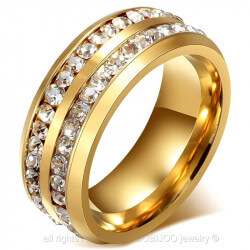 AL0044 BOBIJOO Jewelry Alliance Ring, Gold Double Rhinestone Stainless Steel